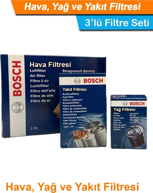BMW 3 Serisi E46 3.30d 204Hp Bosch Filtre Bakım Seti 2003-2005 Hava+Yağ+Yakıt Filtresi