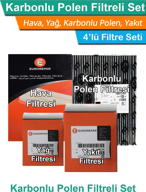 Citroen C3 Picasso 1.6 HDI Euro4 Eurorepar Filtre Bakım Seti 2009-2012 Hava+Yağ+Yakıt+Karbonlu Polen