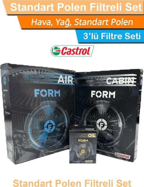VW Passat B6 1.6 TDI Dizel CASTROL FORM Filtre Bakım Seti 2009-2010 Hava+Yağ+Standart Polen