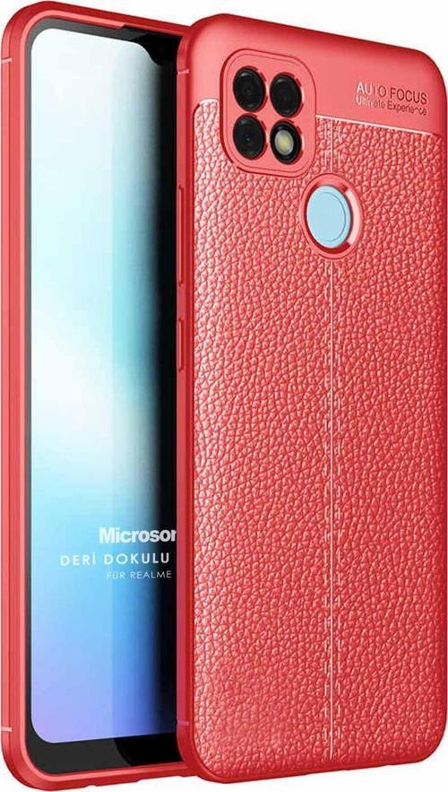 Realme C25 Kılıf Deri Dokulu Silikon Kırmızı