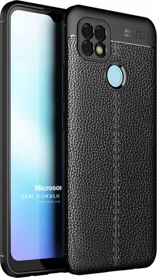 Realme C25 Kılıf Deri Dokulu Silikon Siyah
