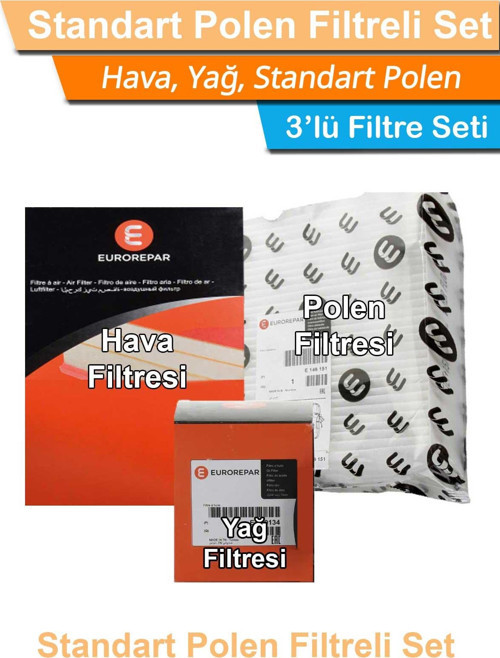 Citroen C5 1.6 HDI Dizel Eurorepar Filtre Bakım Seti 2005-2008 Hava+Yağ+Standart Polen