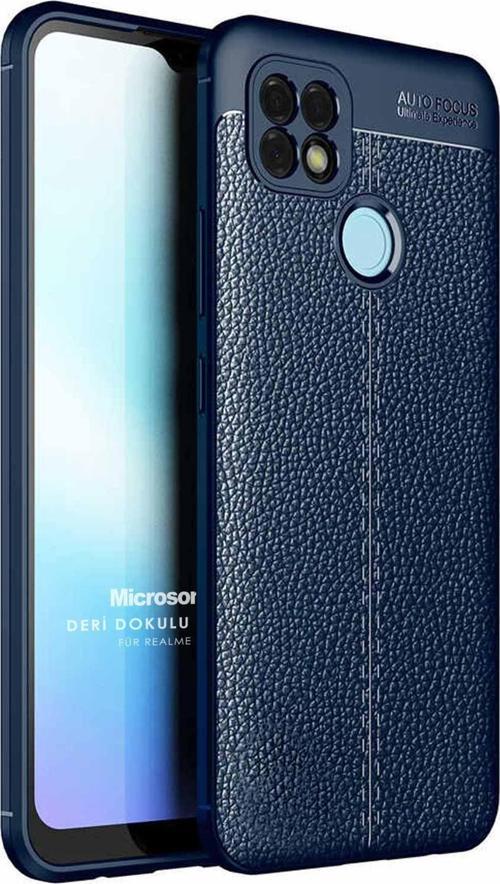 Realme C25s Kılıf Deri Dokulu Silikon Lacivert