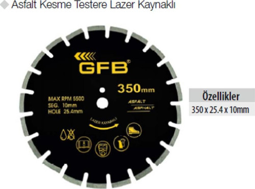 Asfalt Kesme Testere Lazer Kaynaklı 350 x 25.4 x 10mm