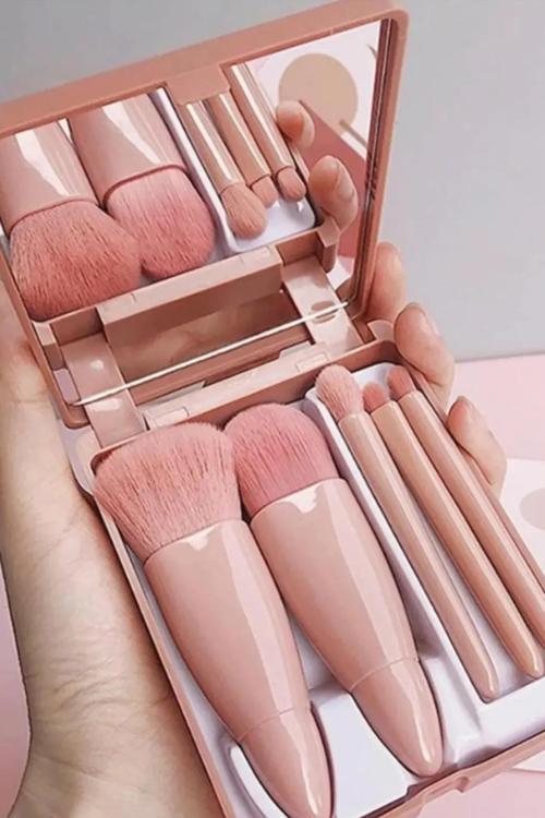 5'li Taşınabilir Aynalı Profesyonel Makyaj Fırçası Seti