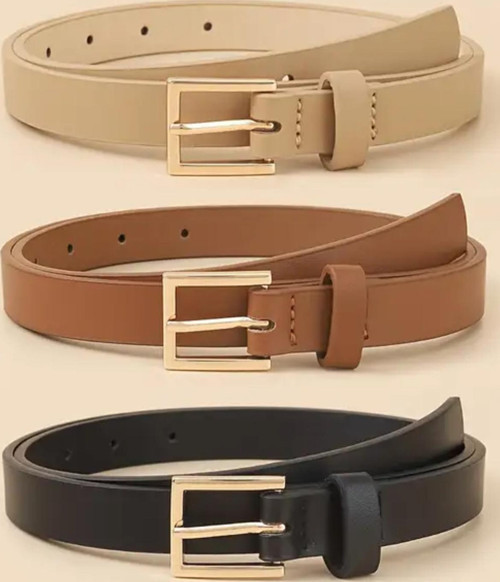 Kadın 3'lü Gold Kare Tokalı Pantolon, Gömlek, Ceket, Elbise, Kazak Kemeri 2.5 cm