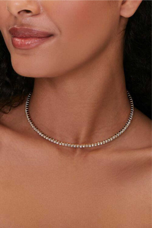 Kadın Zirkon Taşlı Su Yolu Choker Kolye 2mm