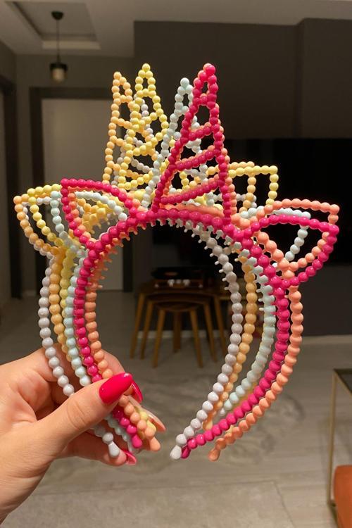 6'lı Renkli İncili Unicorn Çocuk Taç Saç Bandı Seti