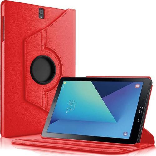 Samsung Galaxy Tab S3 9.7'' T820/T825 Kılıf 360 Dönerli Stand Deri Kırmızı
