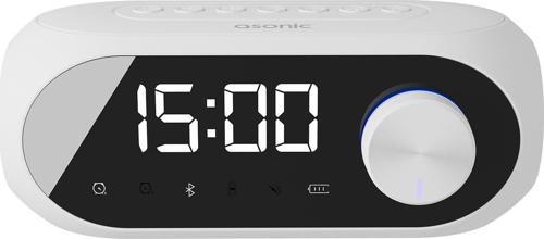 AS-W6 1200mAh 5W Beyaz Bluetooth-Aux-Derece-Usb Double Alarmlı Saat Speaker