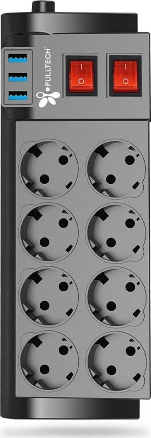 Priz Isıya Dayanıklı Akım Korumalı 2 Metre 16A 4000 W 8Li uzatma Kablolu Priz 3x USB Lİ Uzatma Kablo