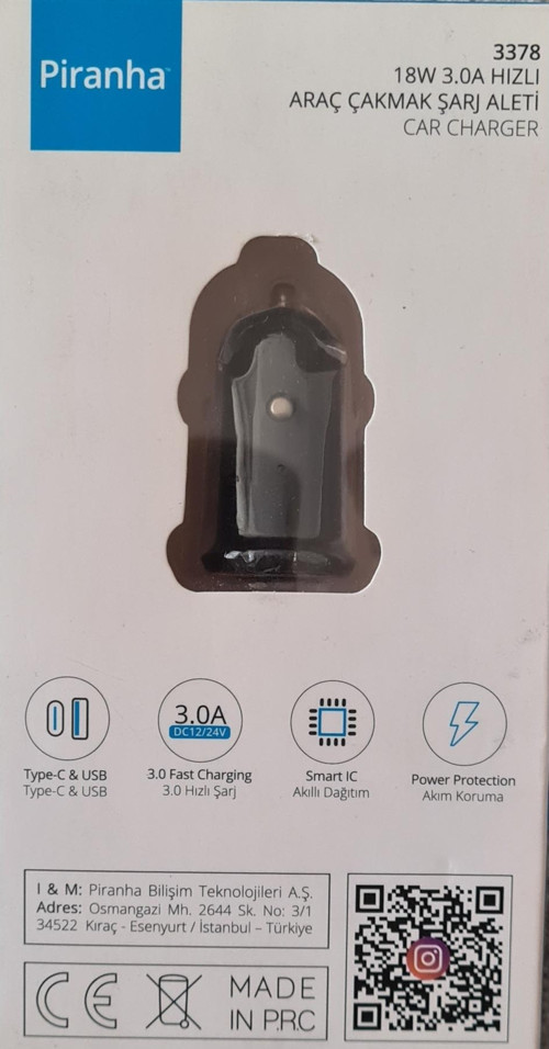 3378 Araç Çakmaklık Şarj Aleti 18W