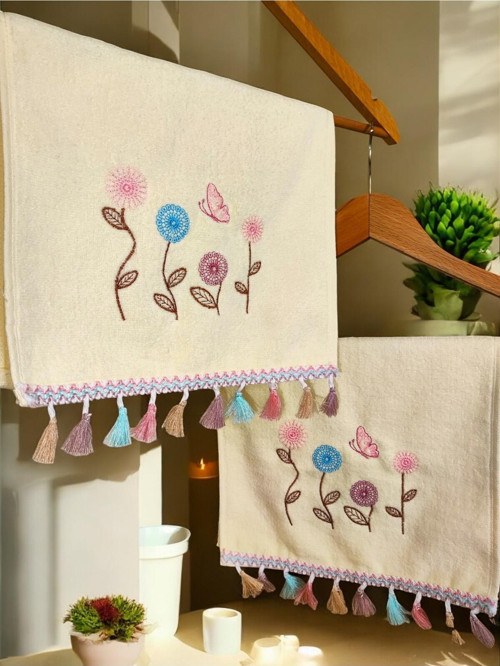 2'li Nakışlı El Yüz Havlusu