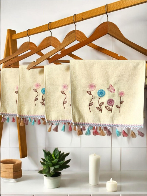 4'lü Nakışlı El Yüz Havlusu