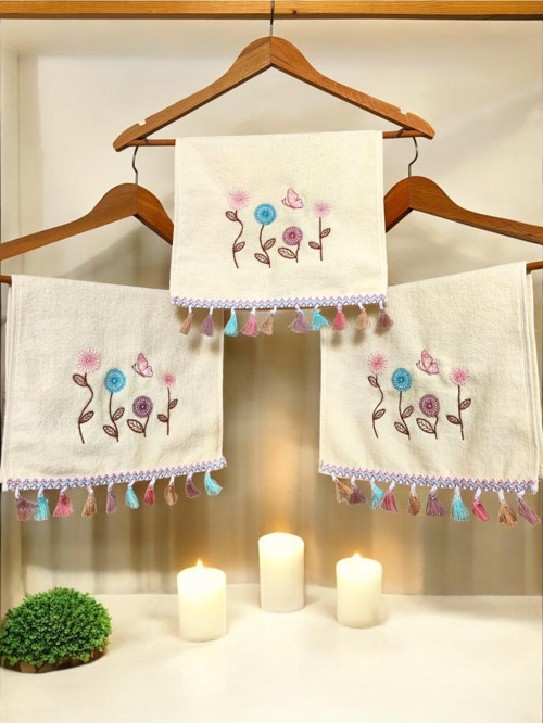 3'lü Nakışlı El Yüz Havlusu