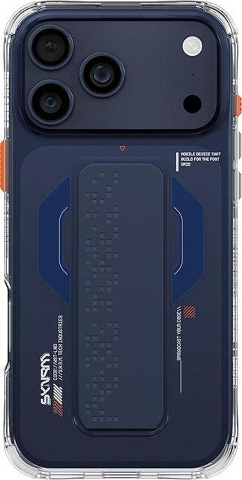 İphone 17 Pro Max Uyumlu Kılıf M-Safe Özellikli Airbag Tasarımlı Standlı Haxa Kapak Mavi