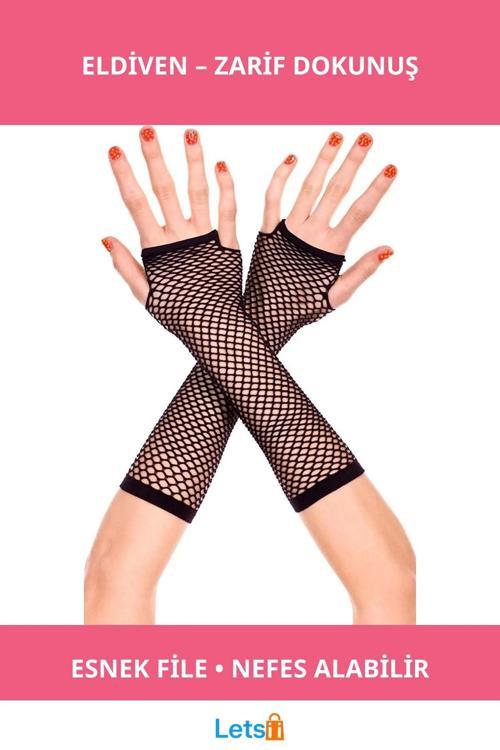Siyah Renk Uzun File Örgü Eldiven