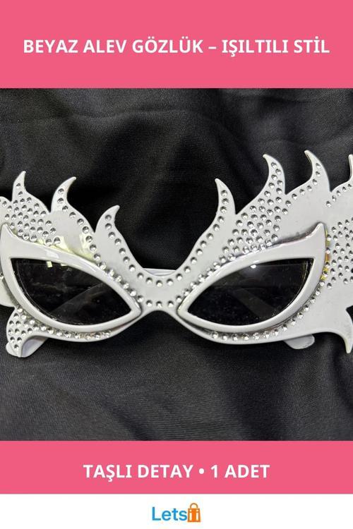 Taşlı Beyaz Alev Parti Gözlüğü Eğlenceli Kostüm Aksesuari