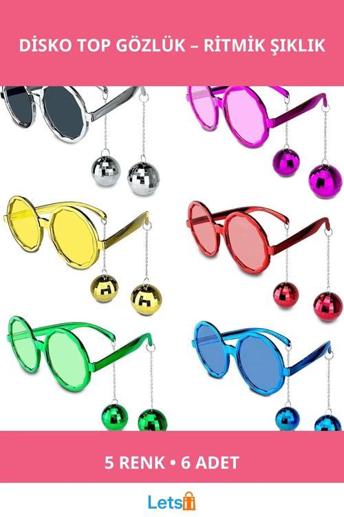 Eğlenceli Sallanan Disko Top Küpeli Gözlük 5 Renk 6 Adet