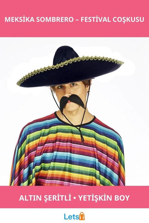 Altın Şeritli Sombrero Meksika Şapkası Yetişkin Boy