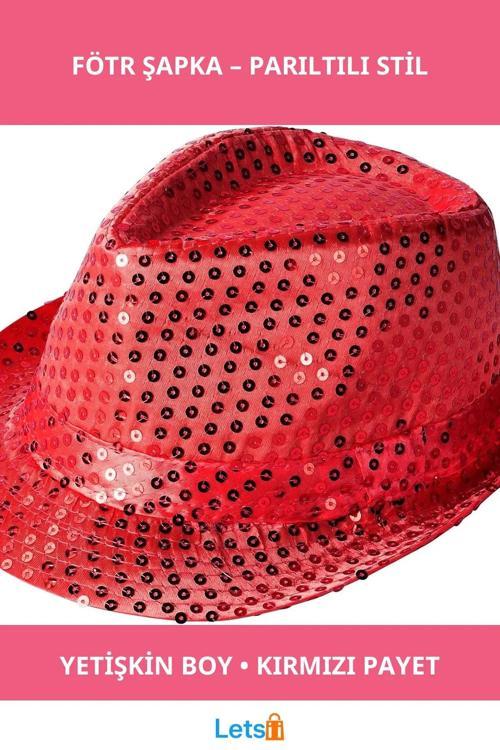 Kırmızı Payetli Fötr Şapka Yetişkin Boy