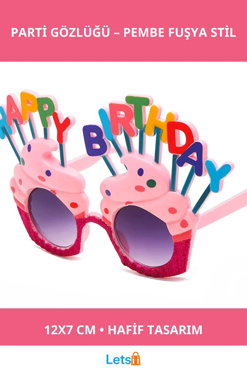 Happy Birthday Yazılı Pembe Fuşya Parti Gözlüğü 12x7cm