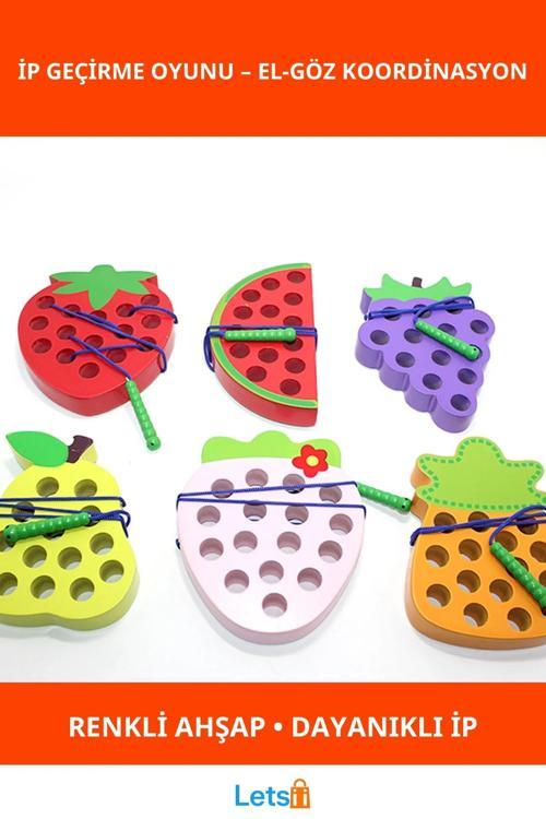 Eğitici Ahşap İp Geçirme Oyunu Renkli Motor Becerileri Geliştirici