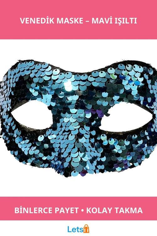 Payetli Mavi Venedik Balo Parti Maskesi