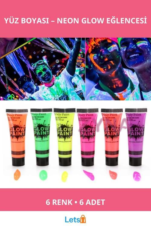 Neonlu Glow Parti Yüz Boyası 6 Renk 6 Adet