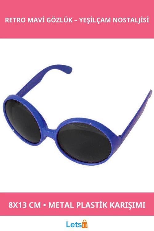 Yuvarlak Retro Mavi Parti Gözlüğü 80'li 90'lı Yıllar için