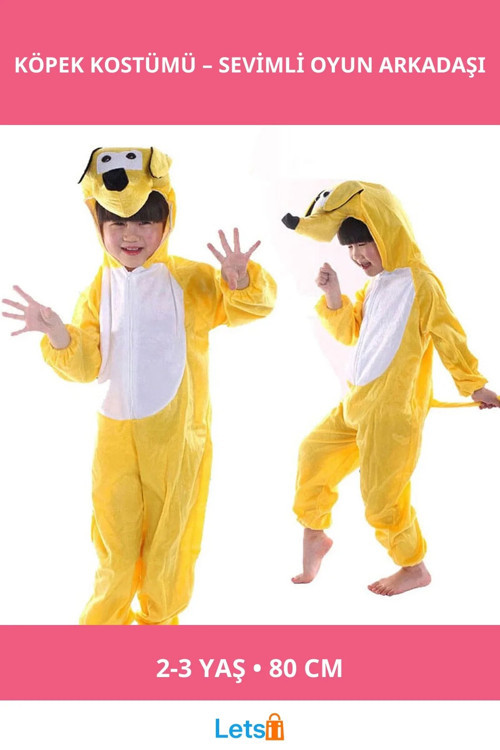Sevimli Çocuk Köpek Kostümü 2 3 Yaş 80 cm Kahverengi Beyaz