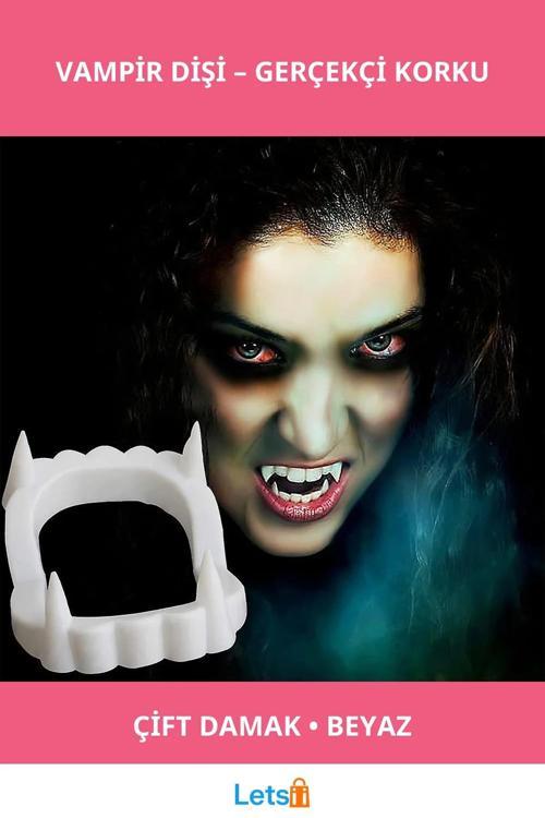 Beyaz Renk Çift Damak Takma Vampir Dişi Aksesuar