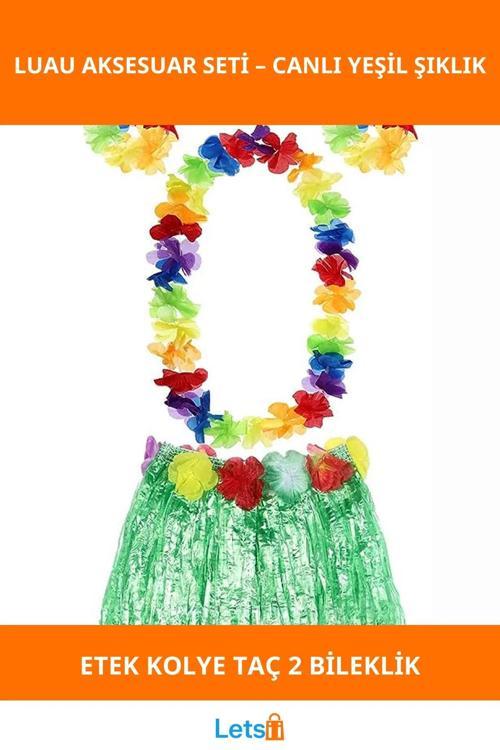 Aloha Hawaii Temalı Renkli Etek Kolye Taç ve Bileklik Seti