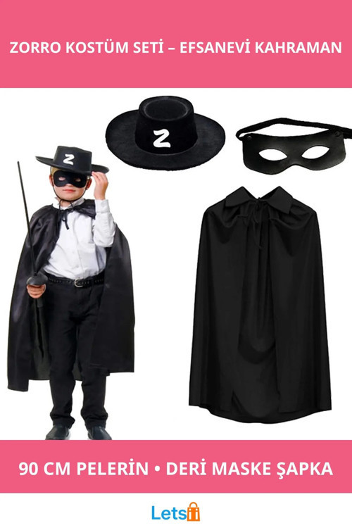 Çocuk Zorro Pelerin Şapkası ve Maske Seti