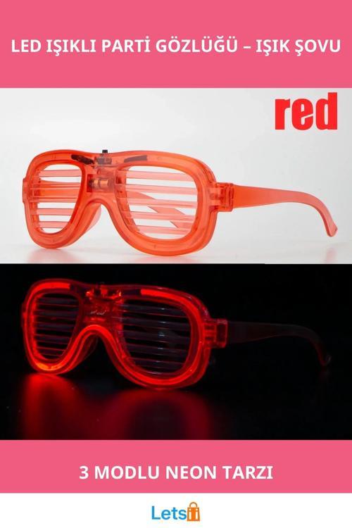 Kırmızı Neon LED Işıklı Parti Gözlüğü 3 Modlu