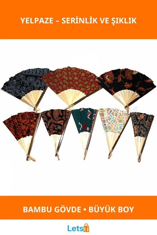 Dekoratif Bambu Bez Yelpaze Büyük Şık ve Kullanışlı
