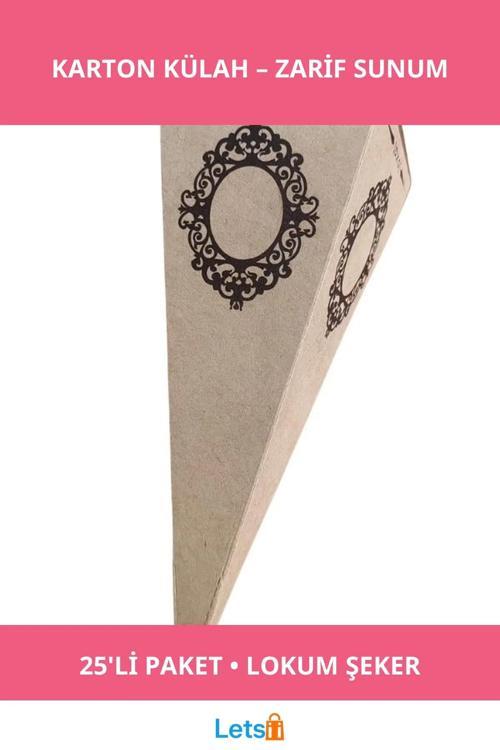 Zarif Karton Külah Şeker Lokum Kına Kutusu 25'li Paket