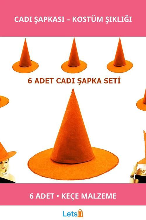 Turuncu Renkli Keçe Cadı Şapkası 6 Adet