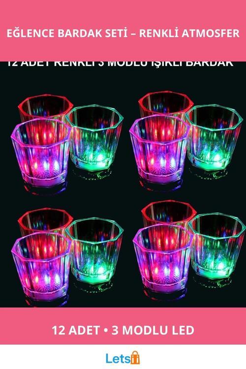 12 Adet LED Işıklı Eğlenceli Renk Değiştiren Parti Bardak