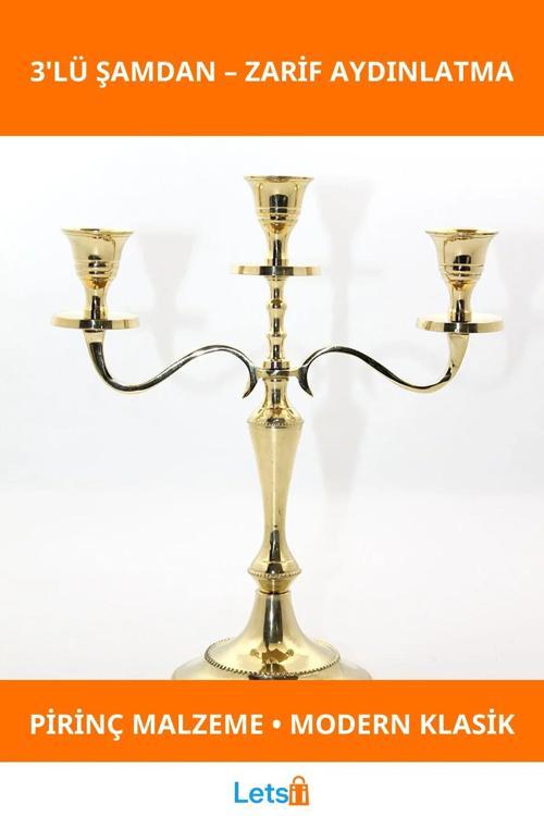 Şık Pirinç 3'lü Şamdan zarif dekoratif aydınlatma