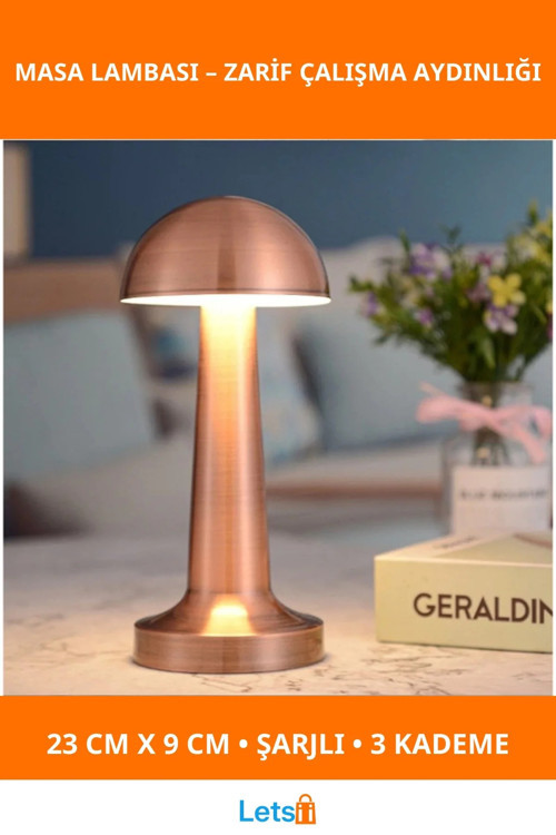 Mantar Dokunmatik Şarjlı LED Masa Lambası Modern Tasarım 23cm