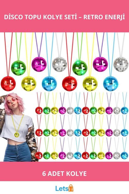 Parlak Disco Topu 6'lı Kolye Seti Retro Parti Aksesuarı