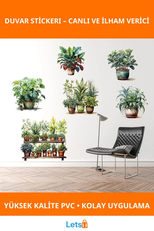 Tropikal Bitkiler Duvar Stickerı Yeşil Yapraklı 90x35 cm 8 Adet