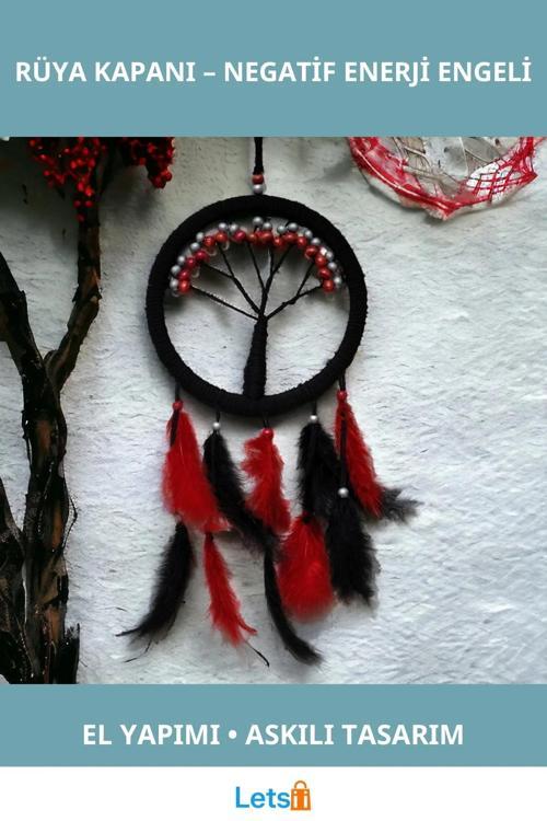 Siyah Kırmızı Hayat Ağacı Rüya Kovanı Dream Catcher
