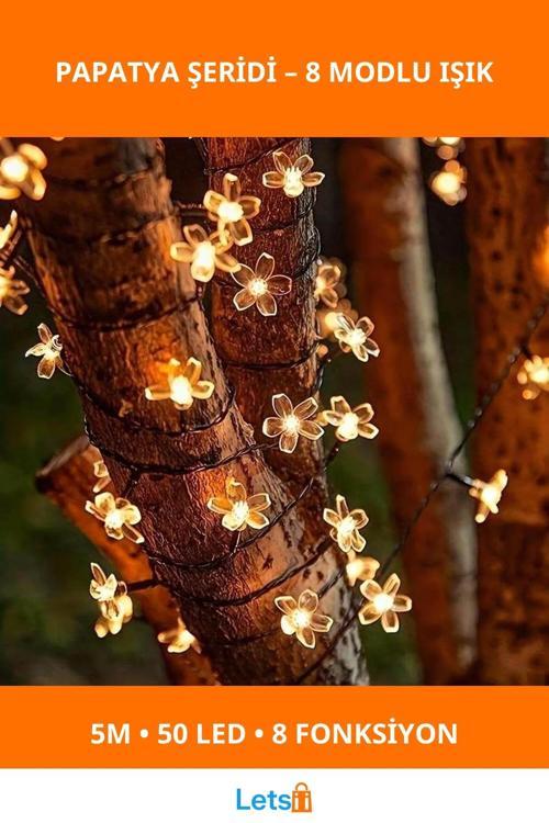 5m 50 LED Papatya Gün Işığı 8 Fonksiyonlu Solar Dış Mekan Aydınlatması
