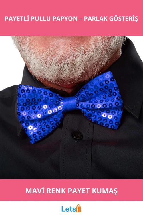 Mavi Payetli Parlak Pullu Papyon