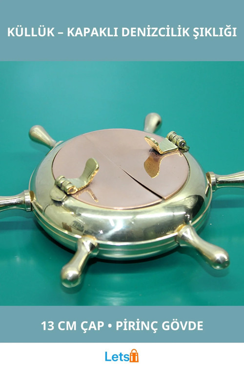 Pirinç Dümenli Kapaklı Vintage Küllük 13 cm