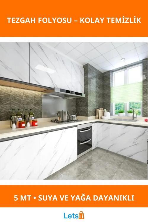 Mermer Desenli Su Geçirmez Yapışkanlı Tezgah Folyosu 5m 60cm