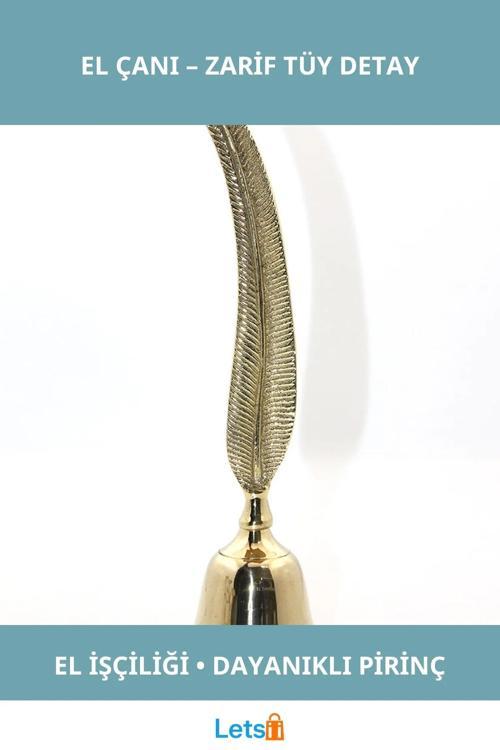 Zarif Pirinç El Çanı Tüy Figürlü Dekoratif Çan