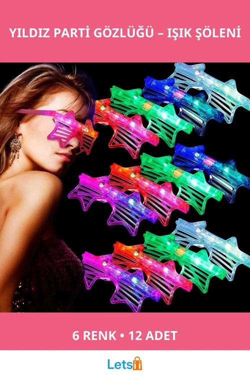 Ledli Yıldız Parti Gözlüğü 6 Renk 12 Adet Eğlence Aksesuarı